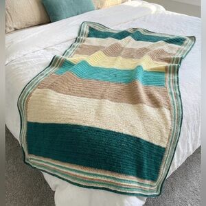 Handmade Retro Colorway Throw Blanket Teal Yellow Brown